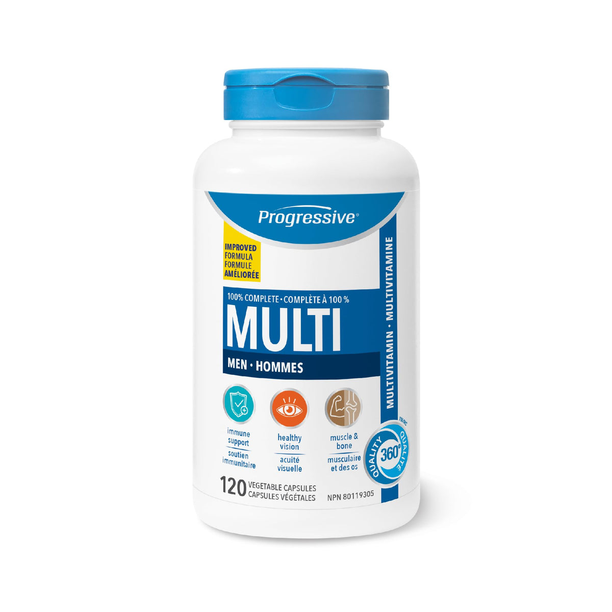 Progressive Advanced Daily Multivitamin for Adult Men, with Saw Palmetto, Fenugreek and Maca. Supports Immune Health, Energy, and Mood, 100% Complete, Canadian-Made, 120 Count