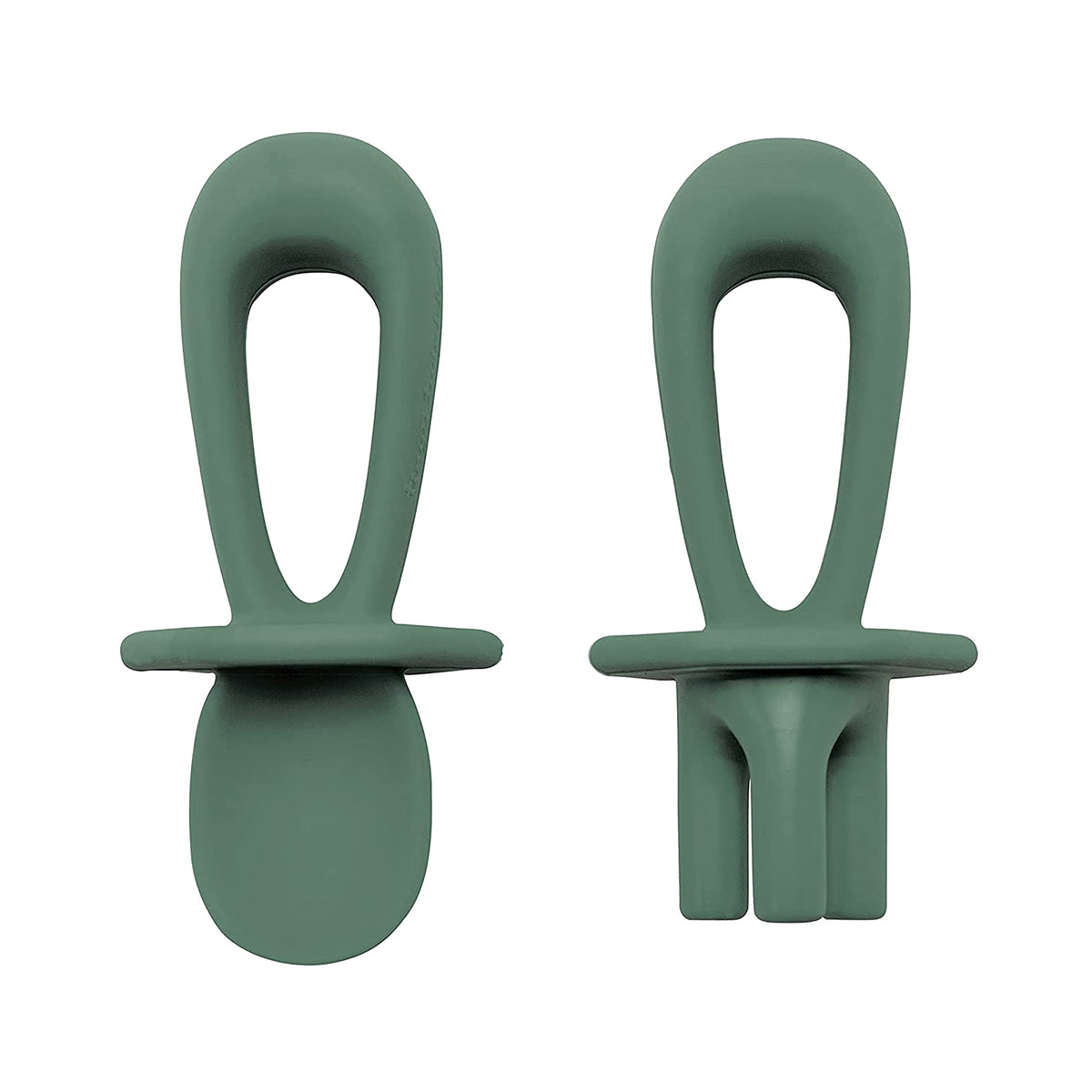 Tiny Twinkle Silicone Training Utensils - Baby Spoons and Baby Forks For Self-Feeding Training - Silicone Baby Led Weaning Utensils For Toddlers And Babies 6-24 (Mint) Months - Baby Feeding Supplies (Olive)