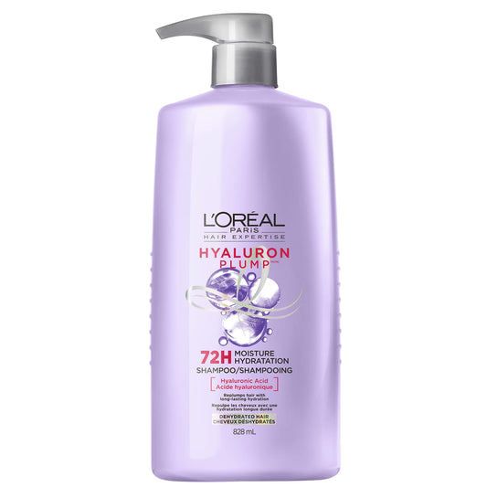 L'Oréal Paris Hair Expertise Hyaluron Plump Hydrating Shampoo with Hyaluronic Acid, for All Types of Dry Hair, Deeply Replumps with Hydration, Moisture and Bounce, 828ml