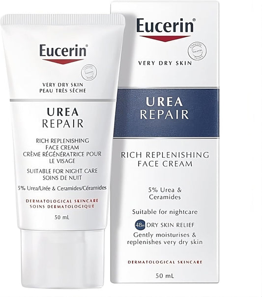 EUCERIN Urea Repair Replenishing Night Face Cream for Dry to Very Dry Skin | Face, 50mL | 5% Urea Cream | Ceramide Cream | Fragrance-free Cream| Non-Greasy Cream | Recommended Brand by Dermatologists