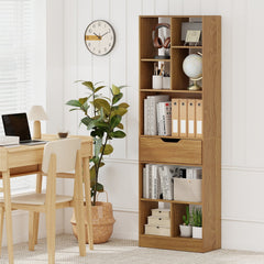 61inch Tall Freestanding Bookcase with Drawer 8-Cube Storage Organizer-Natural