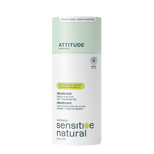 ATTITUDE Baking Soda Free Deodorant for Sensitive Skin with Oatmeal and Avocado Oil, Made in Canada, EWG Verified, Aluminum Free, 85 grams