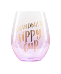 Pearhead Grandma's Sippy Cup Stemless Wine Glass, Gift for New Grandmother, Pink