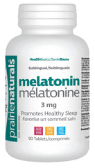 Prairie Naturals Sublingual melatonin 3mg tab; helps increase total sleep, helps relieve daytime fatigue associated with jet lag, shift work, reduces the time it takes to fall asleep, helps reset the body's sleep-wake cycle – 90 Count
