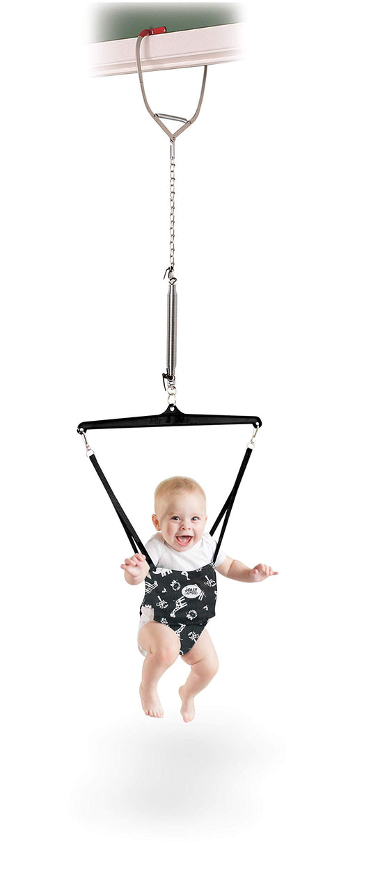 Jolly Jumper *ICONIC* - Black Safari Print Saddle - The Original Jolly Jumper with Door Clamp. Trusted By Parents And Loved By Babies For More Than 75 Years.