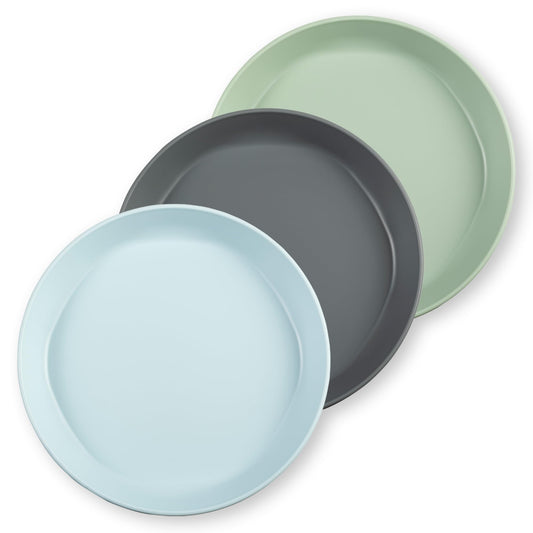 Tiny Twinkle Tableware 3 Pack Dish Set- BPA-Free Cups, Plates and Bowls Sets for Kids and Toddlers - Polypropylene Plastic Dinnerware Set (Sage, Charcoal, Iceblue - Plates)