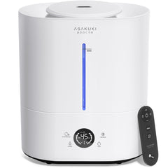ASAKUKI Humidifiers for Bedroom Large Room, 4L Cool Mist Top Fill Humidifier with LED Display & Oil Diffuser, Humidity Control, Sleep Mode, Ultrasonic Humidifier Quiet for Baby, Kids, Plants, White