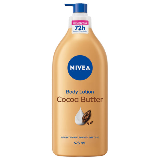 NIVEA Cocoa Butter 72-Hr Moisturizing Body Lotion for Dry Skin, Body Moisturizer with Hyaluronic Acid and Cocoa Butter, Non-Greasy and Quick-Absorbing, 625 mL Bottle