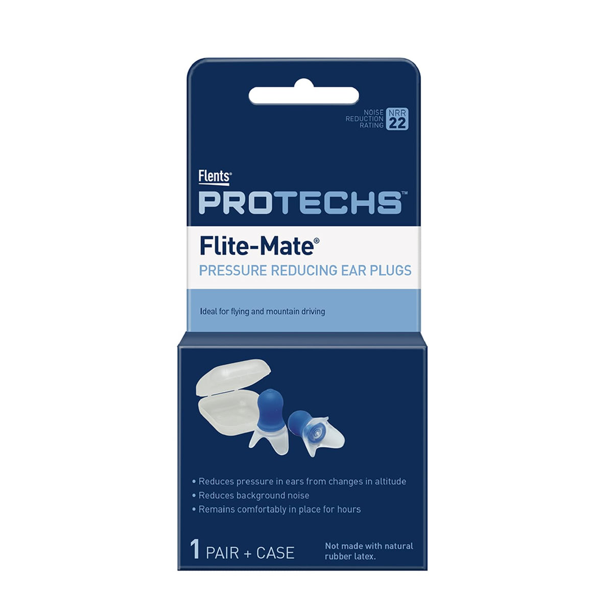 Flents Reusable Ear Plugs, Ideal for Flying And Mountain Driving, Reduces Pressure And Background Noise, 1 Pair With Travel Size Case, Easy Use With Comfort Fit, NRR 29, Blue, Made In The USA