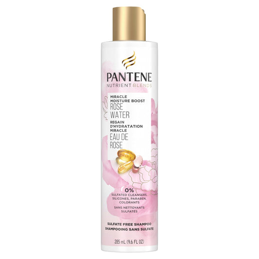 Pantene Nutrient Blends Miracle Moisture Boost Rose Water Shampoo for Dry Hair, Sulfate-Free, Paraben-Free, Safe for Color-Treated Hair, 285 mL