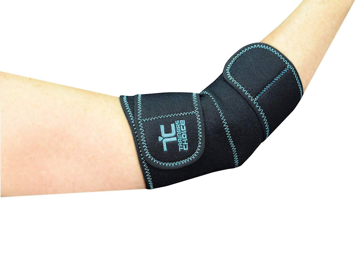 Trainers Choice Elbow Compression Wrap, Elbow Brace for Men & Women, Assists Minor Strains, Tendonitis, Arthritis, Soft Tissue Injuries, Repetitive Strain Injuries. One Size Fits Most