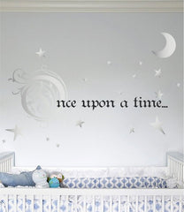 Once Upon a Time Story Book Quote Vinyl Wall Decal Removeable Baby Girl Nursery Fairy Tale Design Sticker (Silver & Black, 31x66 inches)