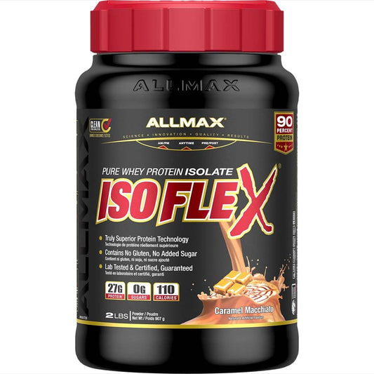 ALLMAX ISOFLEX Pure Whey Isolate Protein Powder - Gluten Free, Low Lactose, Sugar-Free - High-Protein, Clean, Keto-Friendly for Pre Post Workout Supplement for Women and Men | Caramel Macchiato, 2lb