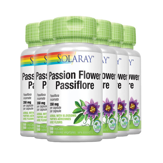 SOLARAY – Passion Flower, 350mg | Herbal Support | Passiflora Incarnata, Aerial with Blossoms | Dietary Supplement | Non-GMO, Vegan, Lab Verified | 100 Vegetarian Capsules| 6 - Pack