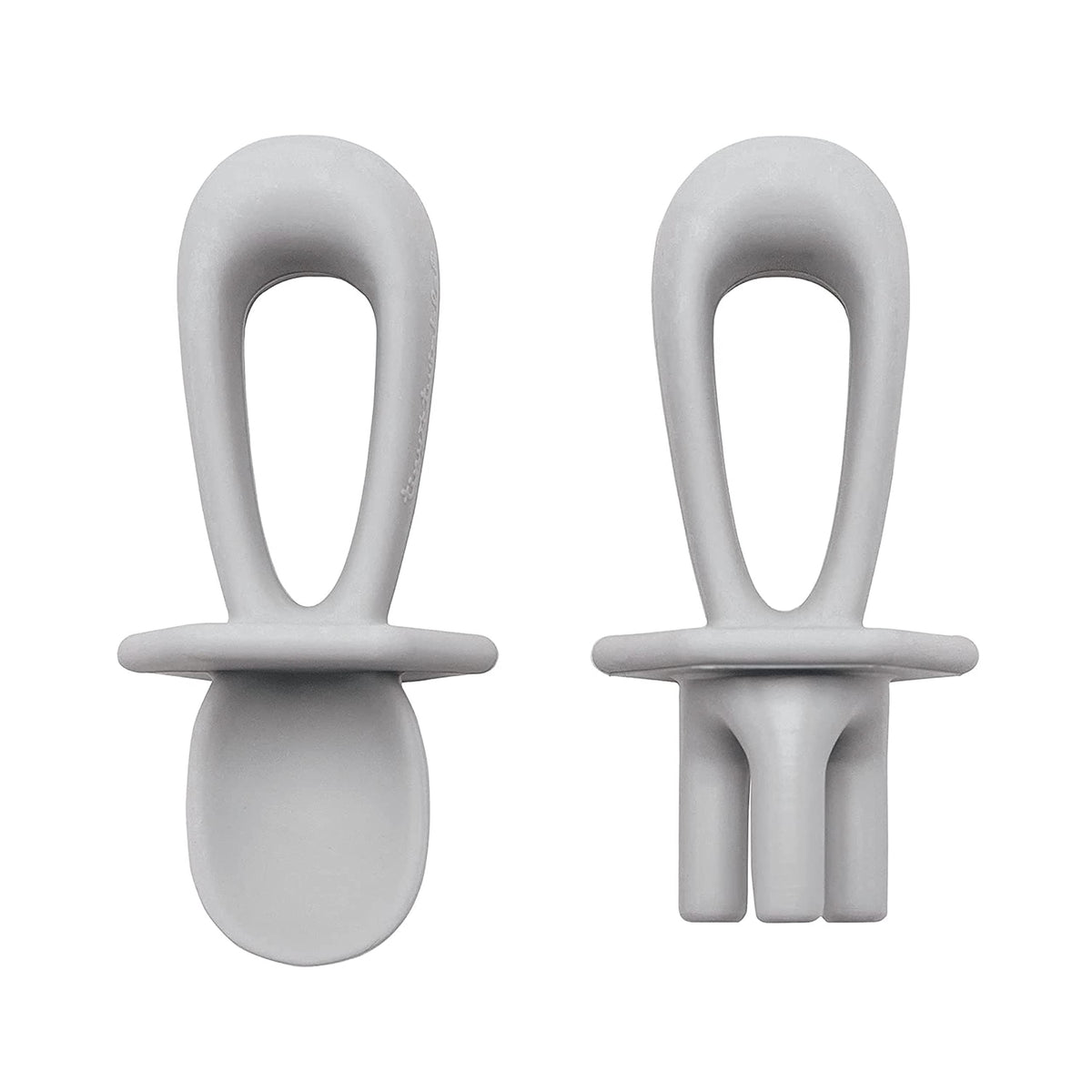 Tiny Twinkle Silicone Training Utensils - Baby Spoons and Baby Forks For Self-Feeding Training - Silicone Baby Led Weaning Utensils For Toddlers And Babies 6-24 (Grey) Months - Baby Feeding Supplies (Grey)