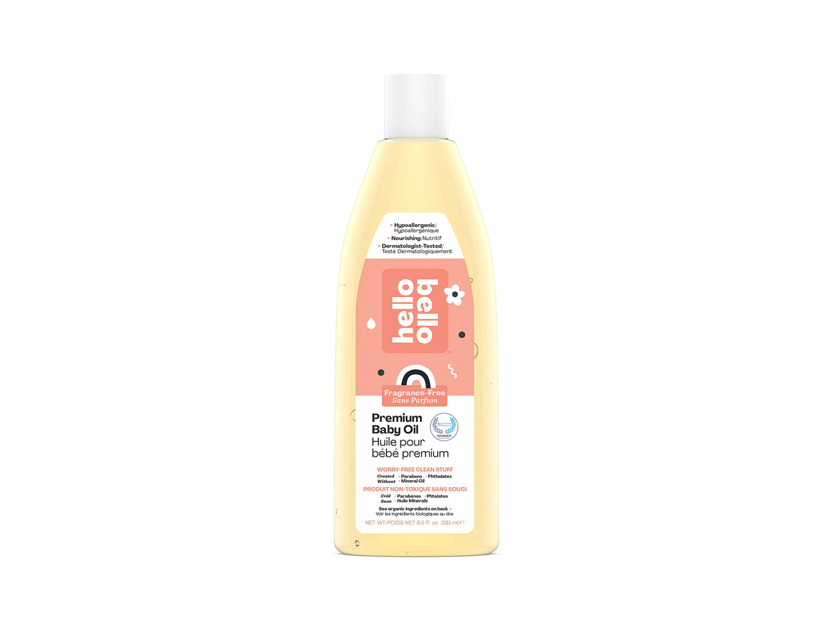 Hello Bello Baby Oil, Hypoallergenic, Fragrance Free, Made Without Mineral Oil, 281 Milliliters
