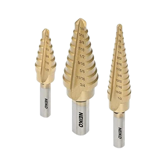 Neiko 3-Piece Titanium Step Drill Bits Set M2 Steel - 28 Sizes, SAE