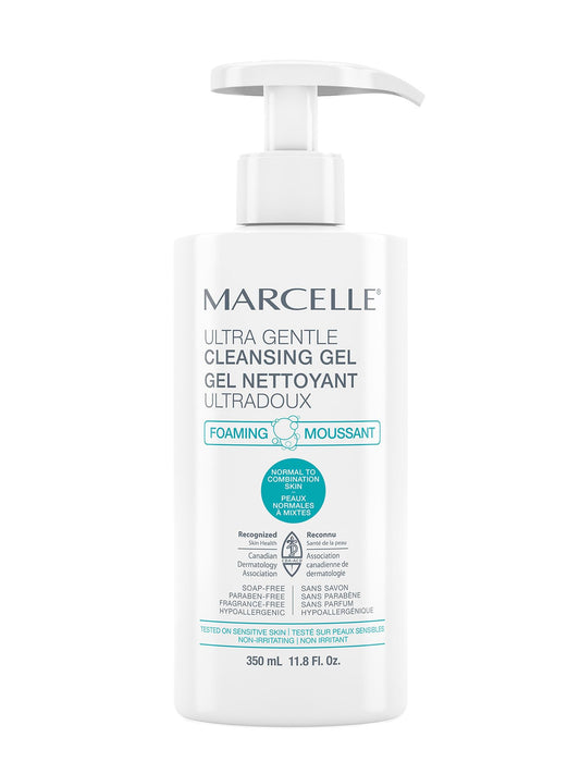 Marcelle Ultra-Gentle Cleansing Gel, Foaming, Normal To Combination Skin, Facial Cleanser, Hypoallergenic, Soap-Free, Paraben-Free, Fragrance-Free, Tested On Sensitive Skin, Cruelty-Free, 350 mL