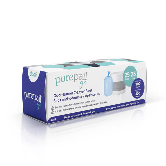 PurePail Go Odor-Barrier 7-Layer Refill Bags — 25 Count — Holds up to 300 Newborn Diapers — Blocks Odors with No Added Fragrance — Less Waste, No Cutting & No Canisters — Fits PurePail Go