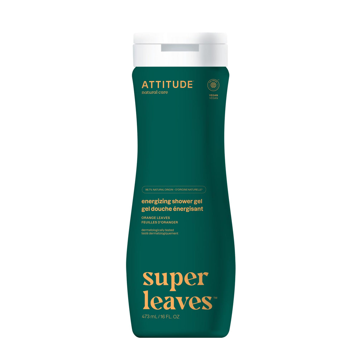 ATTITUDE Body Wash, Made in Canada, EWG Verified Shower Gel, Dermatologically Tested, Plant and Mineral-Based, Vegan Personal Care Products, Orange Leaves, 473 mL