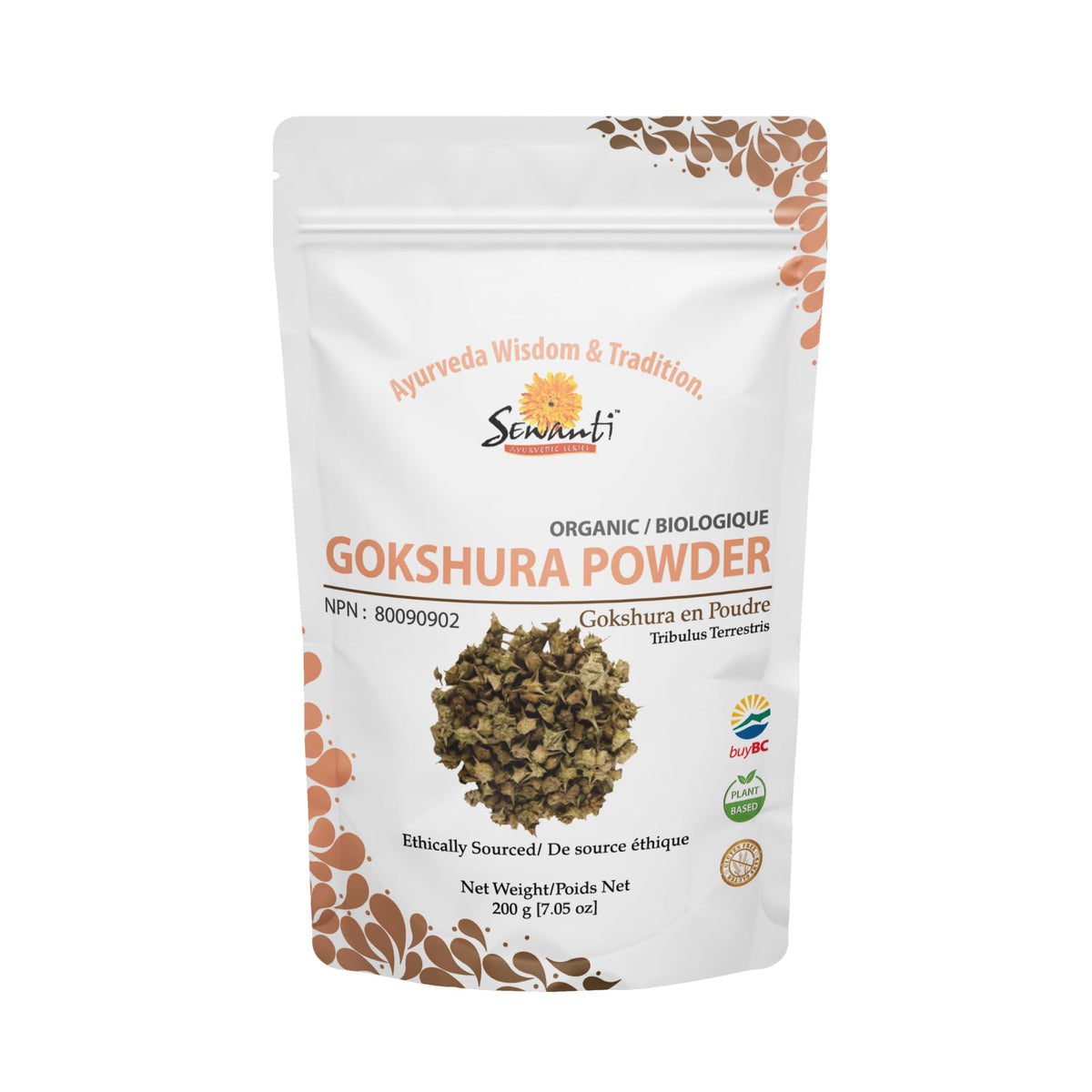 Sewanti Ayurvedic Organic Gokshura Powder - Tribulus Terrestris for Urinary Health, Diuretic and Men's Aphrodisiac | NPN 80090902 | GMP Certified | Packaged in Canada, 200g
