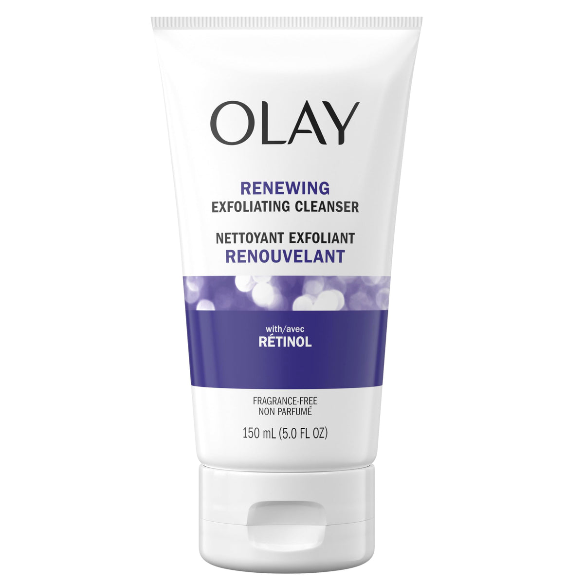 Olay Renewing Retinol Face Cleanser, Exfoliating Face Wash with Retinoid Complex Deep Cleans and Renews Skin Surface, Fragrance Free, 150 mL