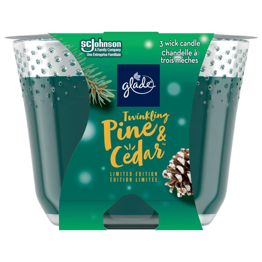 Glade Scented Candle, Twinkling Pine & Cedar, Limited Edition, 3-Wick Candle, Air Freshener Infused with Essential Oils for Home Fragrance, 1 Count