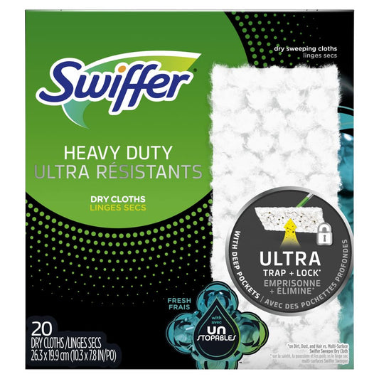 Swiffer Sweeper Heavy Duty Dry Multi-Surface Cloth Refills for Floor Sweeping and Cleaning, Unstopables Fresh Scent, 20 Count