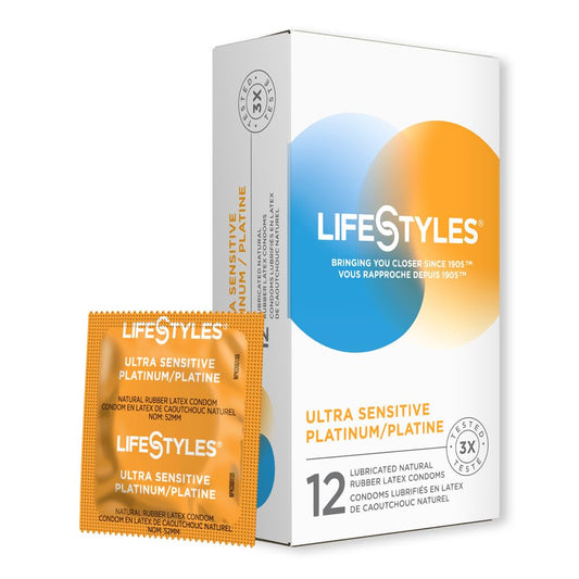 LifeStyles Ultra Sensitive Platinum Condoms, 12 Count, Lubricated Natural Rubber Latex Condoms, Paraben-Free, Packaging May Vary