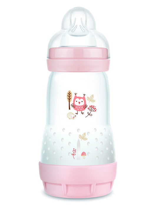 MAM Easy Start Anti-Colic Bottle, 9 oz (1-Count), Newborn Essentials, 2+ Slow Flow Bottles with Silicone Nipple, Girl Baby Bottles, Pink/Matte