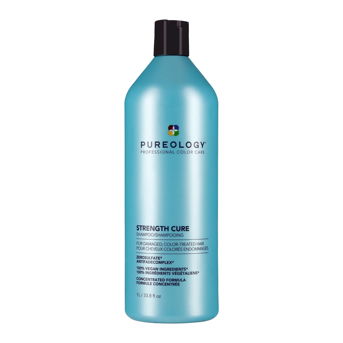 Pureology Strength Cure Shampoo, Strengthening Shampoo for Damaged and Color Treated Hair, Hair Care For All Hair Types Including Curly Hair, Renew Strength And Softness, Sulfate Free, Vegan, 1L