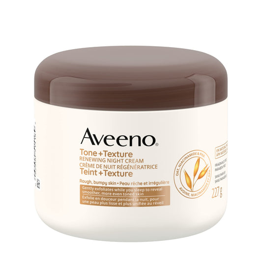 Aveeno Tone and Texture Renewing Overnight Cream, Body Lotion, Keratosis Pilaris Cream, Oat, Vitamin B3, PHA, Exfoliator, 227-mL