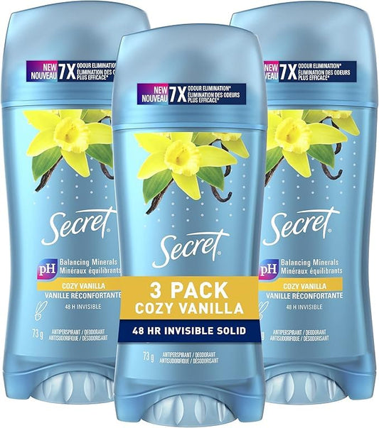 Secret Invisible Solid Antiperspirant and Deodorant, Vanilla Scent, 73 g, Pack of 3