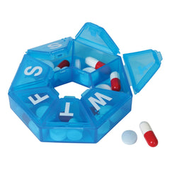 EZY DOSE Weekly Pill Organizer and Planner, Travel Pill Planner, 7-Sided, Blue/Green
