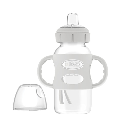 Dr. Brown's Milestones Wide-Neck Sippy Bottle with Silicone Handles Grey 9 oz