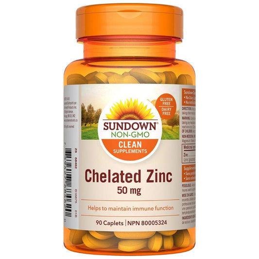 Sundown Naturals Non-GMO Chelated Zinc Supplements 50mg, 90 Count (Pack of 1)