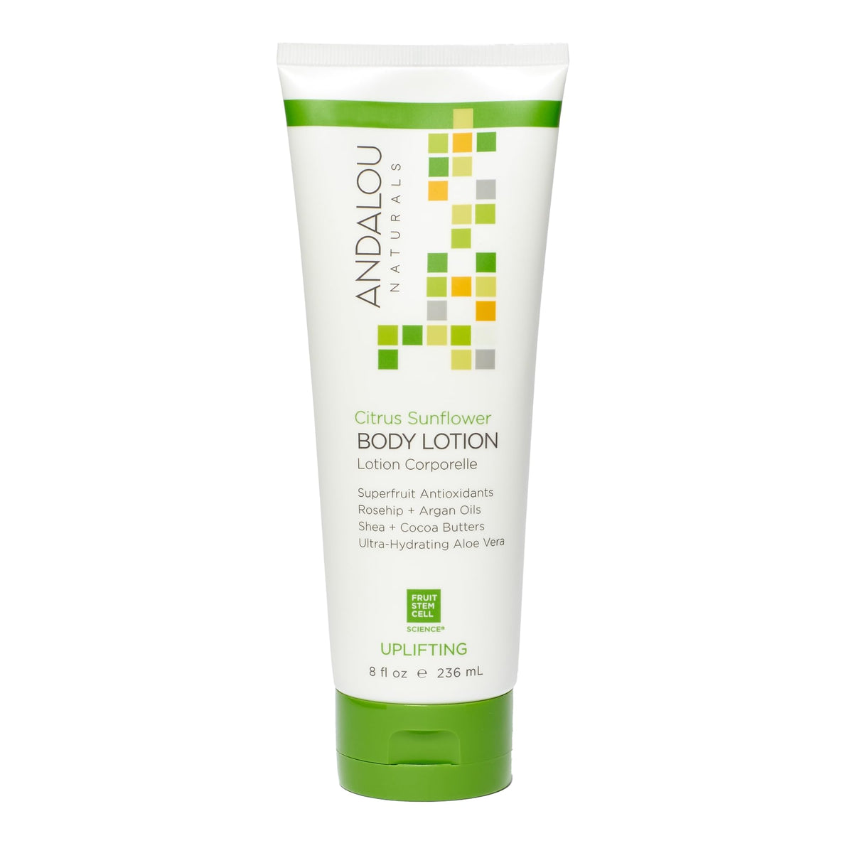 Andalou Naturals Citrus Sunflower Body Lotion - Uplifting All Over Body Lotion with Rosehip, Argan Oils, Shea, Cocoa Butter, and Ultra-Hydrating Aloe Vera, 236 mL.