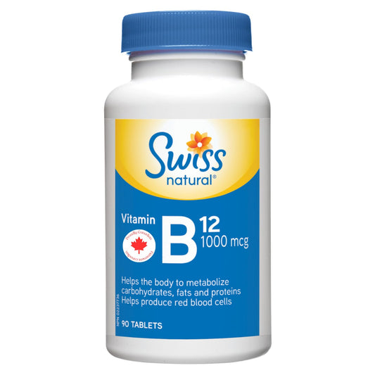 Swiss Natural Vitamin B12 (Cobalamin) 1000mcg | 90 Tablets | Helps metabolize carbohydrates, fats and proteins