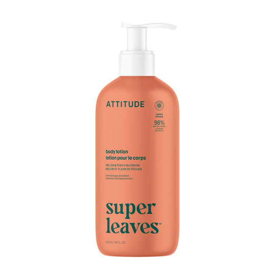 ATTITUDE Body Lotion, Made in Canada, EWG Verified Moisturizer, Vegan Skin Care Products, Non-Greasy, Hydrating for Dry Skin, Cruelty Free, Melon & Peach Blossom Scent, 473 mL