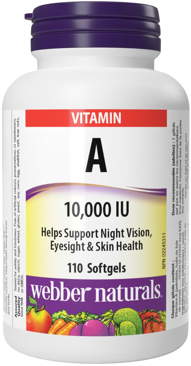 Webber Naturals Vitamin A 10,000 IU, 110 Softgels, Helps Support Eye and Skin Health