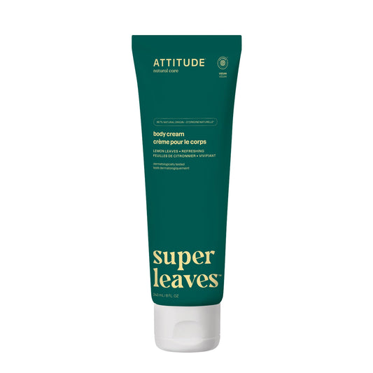 ATTITUDE Body Cream, Made in Canada, EWG Verified Moisturizer, Vegan Moisturizing Products For Dry Skin, Dermatologically Tested, Lemon Leaves, 240 mL