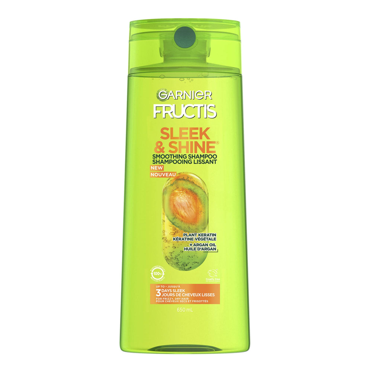 Garnier Fructis Sleek & Shine Smoothing Shampoo, For Frizzy and Dry Hair, with Argan Oil, 650 mL