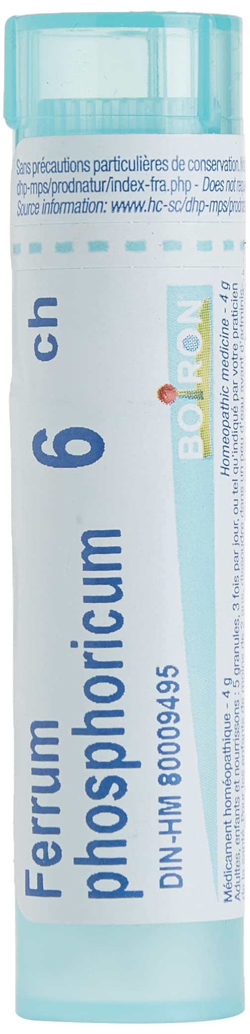 Boiron Ferrum phosphoricum 6ch,Homeopathic medicine. Each tube contains 4 g (approximately 80 pellets)