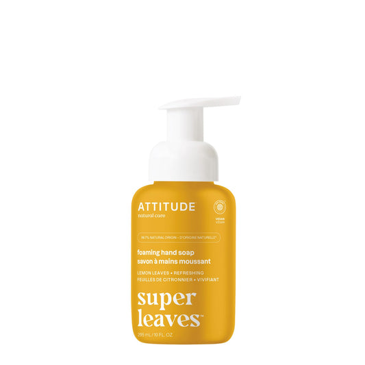 ATTITUDE Foaming Hand Soap, Made in Canada, EWG Verified, Dermatologically Tested, Plant and Mineral-Based, Vegan Personal Care Products, Lemon Leaves, 295 mL