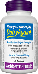 Webber Naturals Dairy Again Lactase Enzyme, 60 Capsules, Helps Digestion of Lactose in Milk and Dairy Products