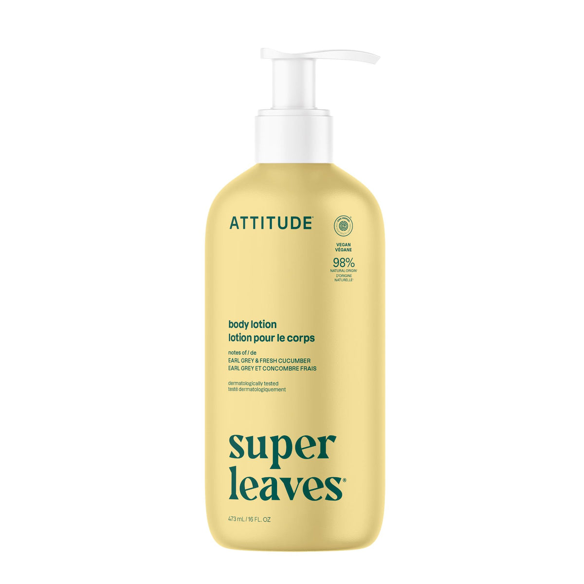 ATTITUDE Body Lotion, Made in Canada, EWG Verified Moisturizer, Vegan Skin Care Products, Non-Greasy, Hydrating for Dry Skin, Cruelty Free, Earl Grey & Fresh Cucumber Scent, 473 mL