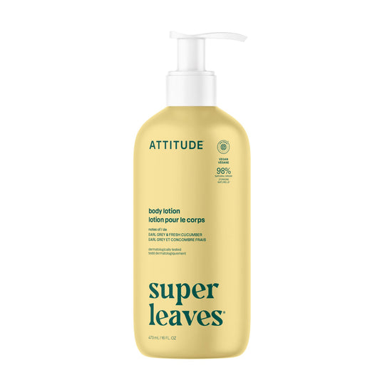 ATTITUDE Body Lotion, Made in Canada, EWG Verified Moisturizer, Vegan Skin Care Products, Non-Greasy, Hydrating for Dry Skin, Cruelty Free, Earl Grey & Fresh Cucumber Scent, 473 mL