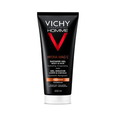 Vichy Homme HAIR & BODY CLEANSER for Men, Hydra Mag C Shower Gel for Dry, Combination and Sensitive Skin, with Vitamin C. Everyday Use & leaves skin feeling hydrated, 200 ml