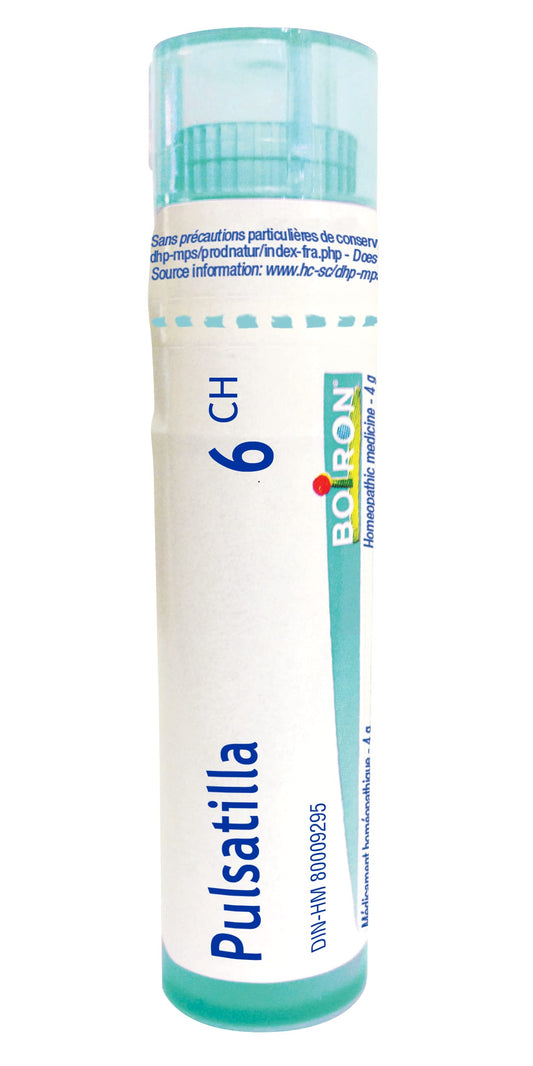 Boiron Pulsatilla 6ch,Homeopathic medicine. Each tube contains 4 g (approximately 80 pellets)