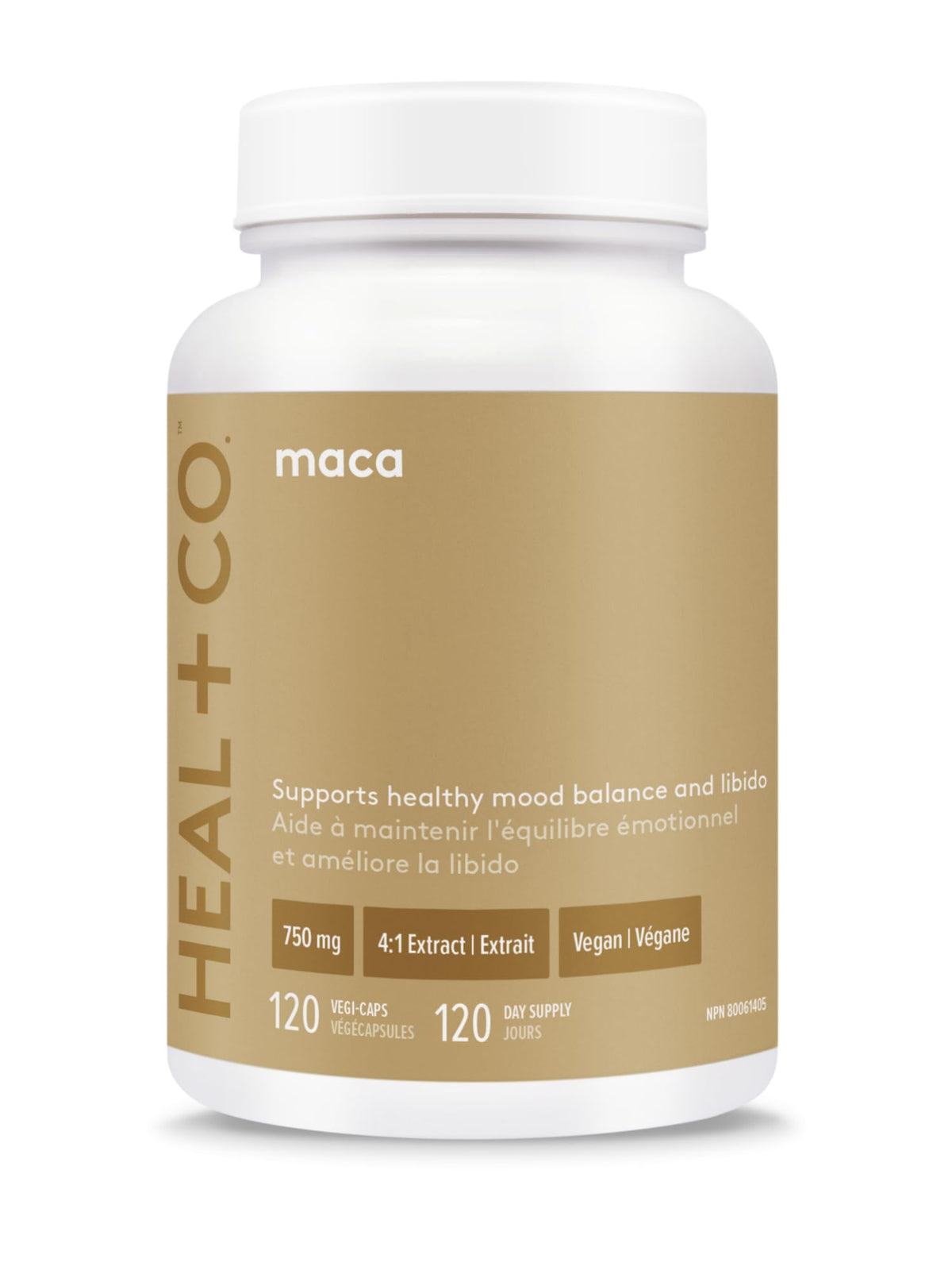 HEAL + CO. Organic Maca – High Potency 4:1 Extract with 3,000 mg per Serving – Supports Mood, Libido & Energy Levels – 120 Vegan Capsules